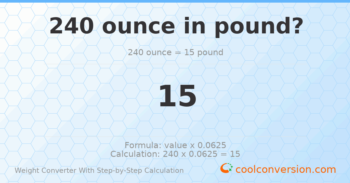 240 ounces = 15 pounds