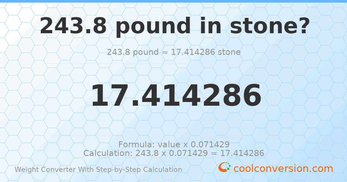 243.8 pounds = 17.4143 stones