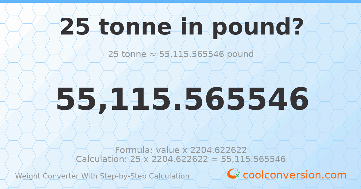 25 tonnes = 55115.6 pounds