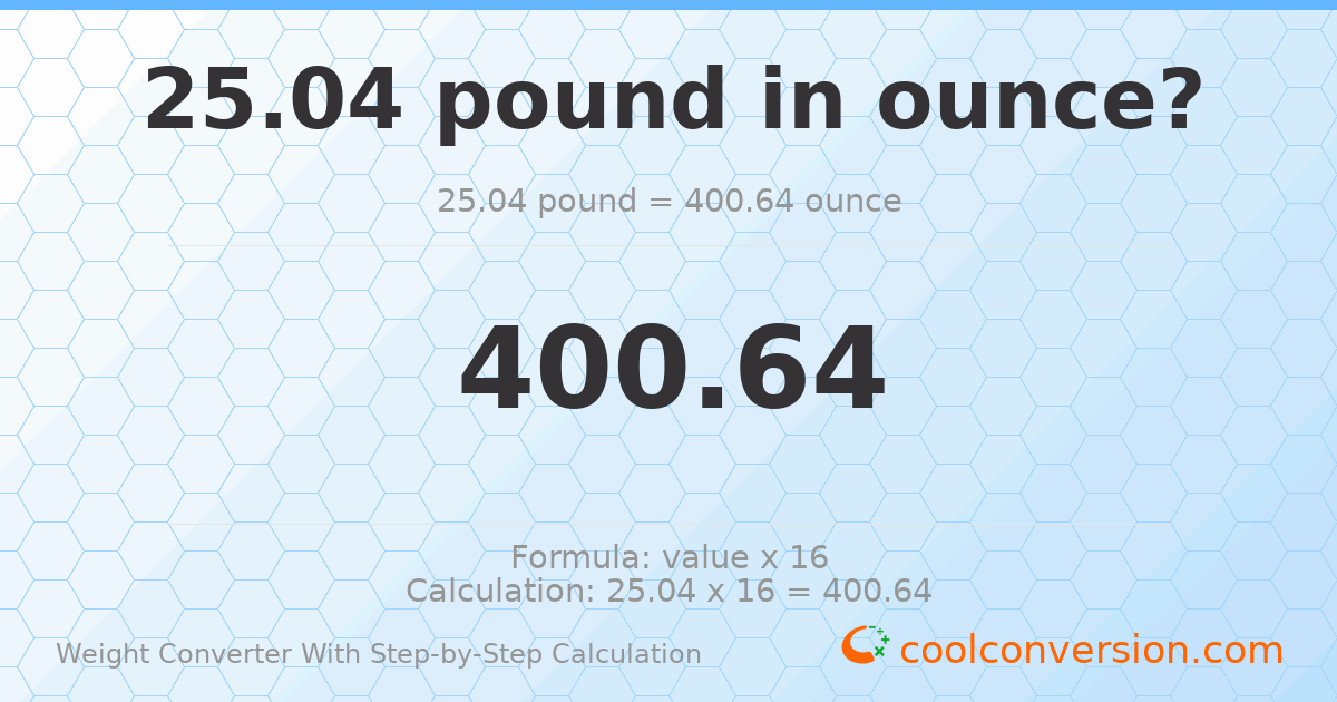 25.04 pounds = 400.64 ounces