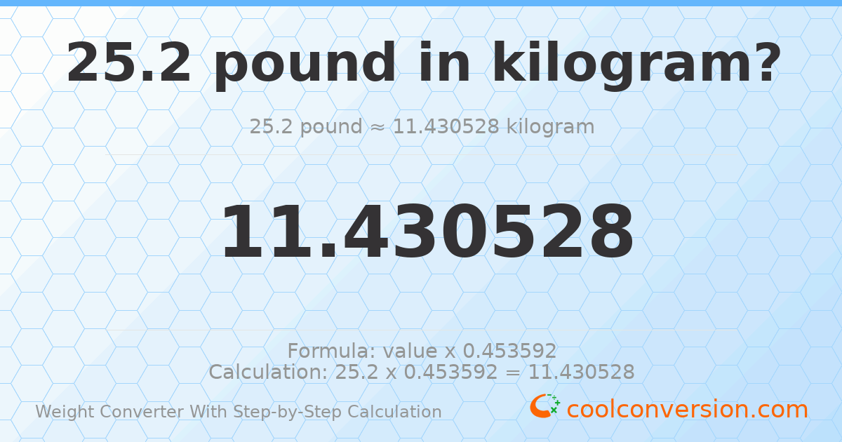 25.2 pounds = 11.4305 kilograms
