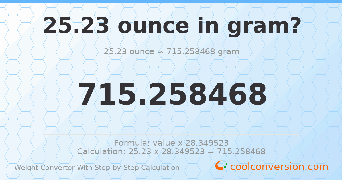 25.23 ounces = 715.258 grams