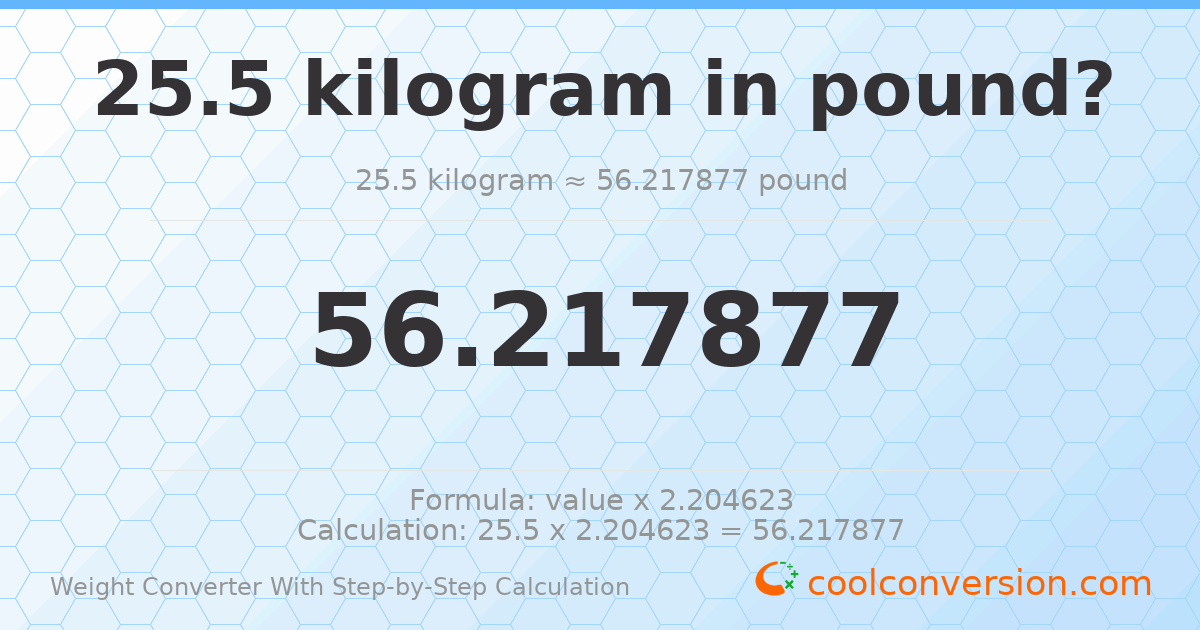25.5 kilograms = 56.2179 pounds