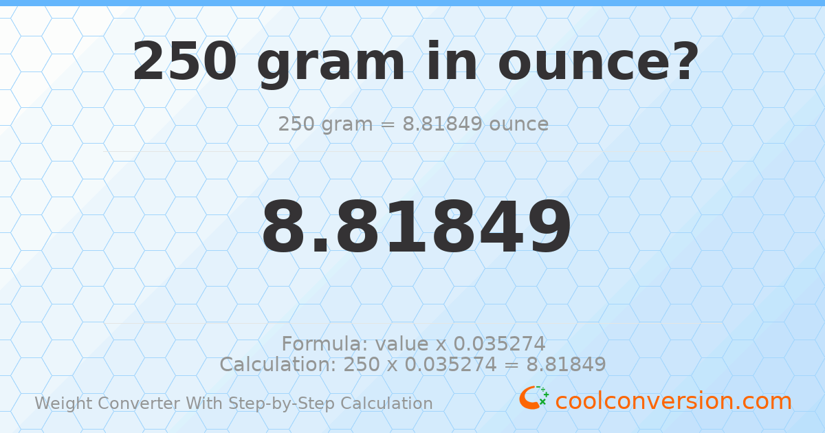 250 grams = 8.81849 ounces