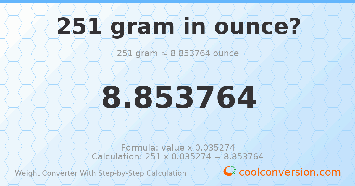 251 grams = 8.85376 ounces