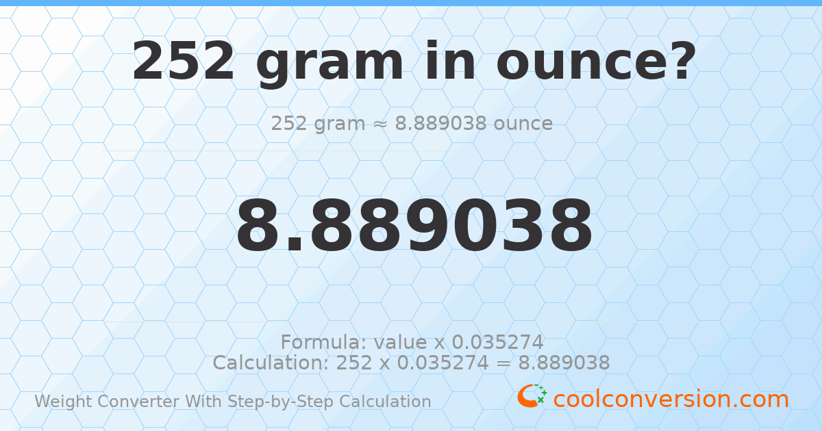 252 grams = 8.88904 ounces