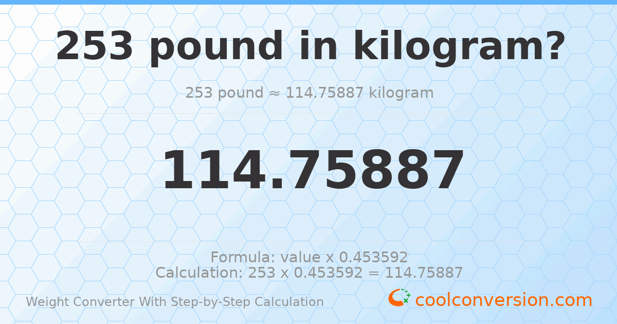 253 pounds = 114.759 kilograms