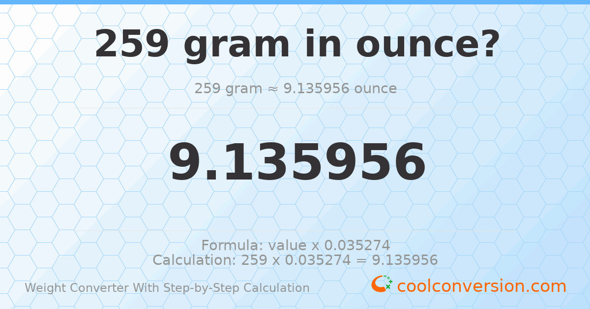 259 grams = 9.13596 ounces
