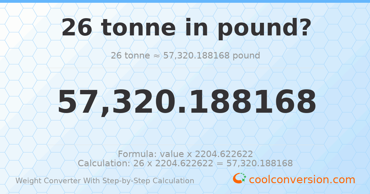 26 tonnes = 57320.2 pounds