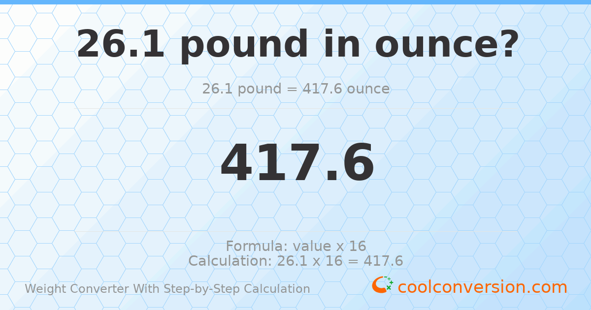 26.1 pounds = 417.6 ounces