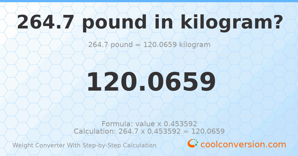 264.7 pounds = 120.066 kilograms