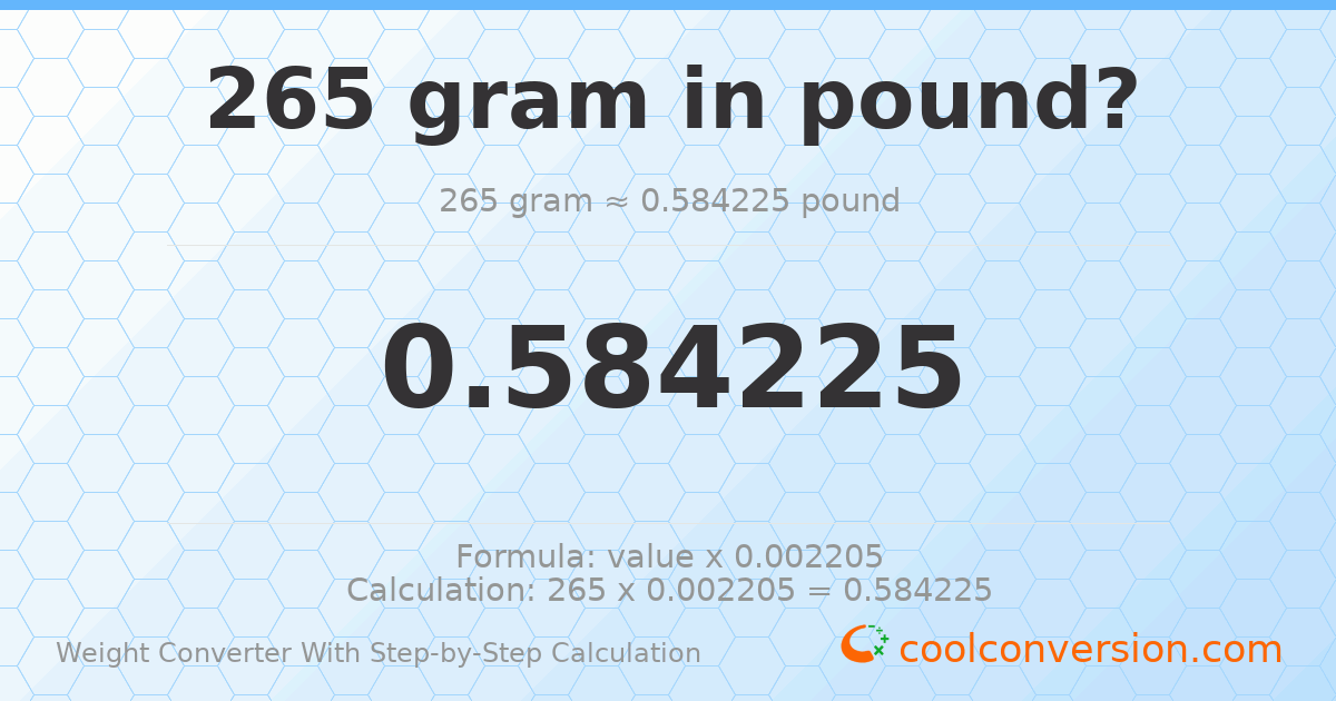 265 grams = 0.584225 pounds