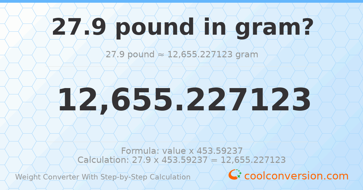 27.9 pounds = 12655.2 grams