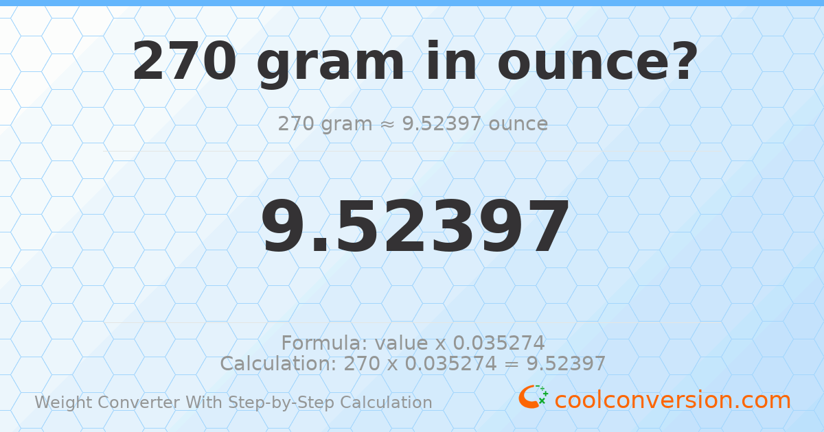 270 grams = 9.52397 ounces