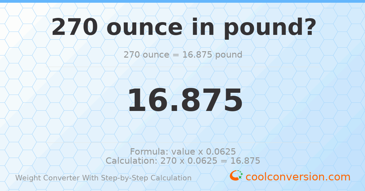 270 ounces = 16.875 pounds