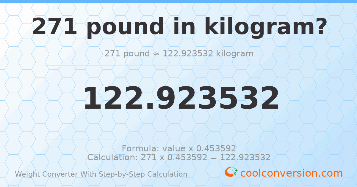 271 pounds = 122.924 kilograms