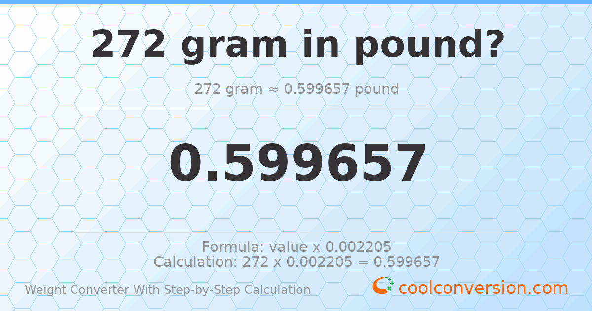 272 grams = 0.599657 pounds