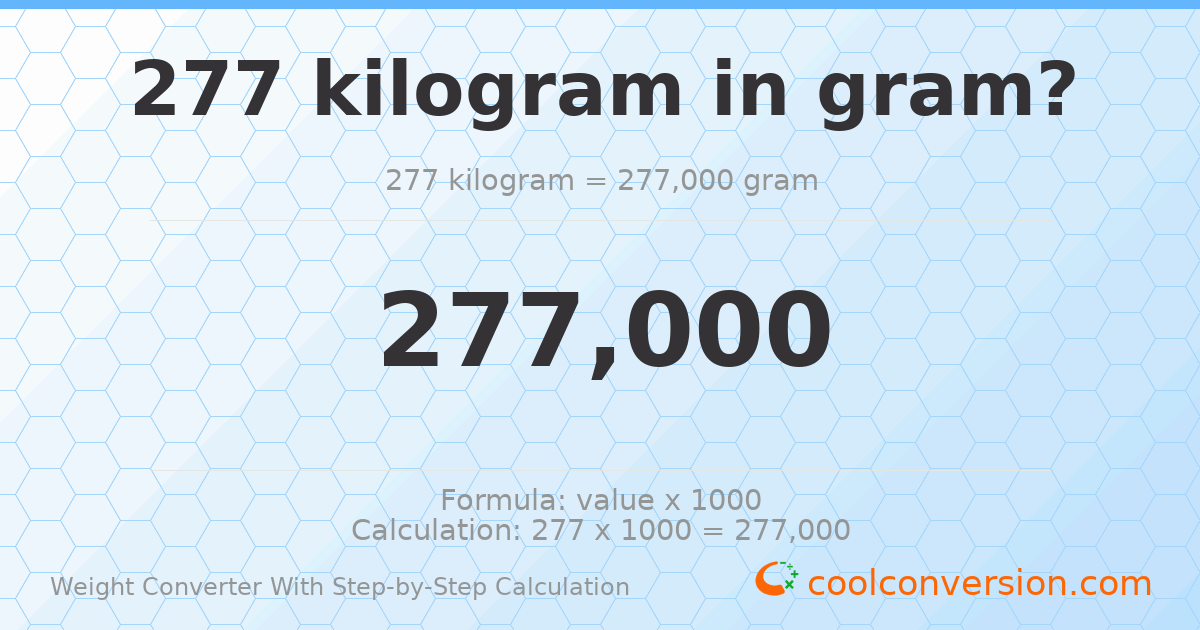 277 kilograms = 277000 grams