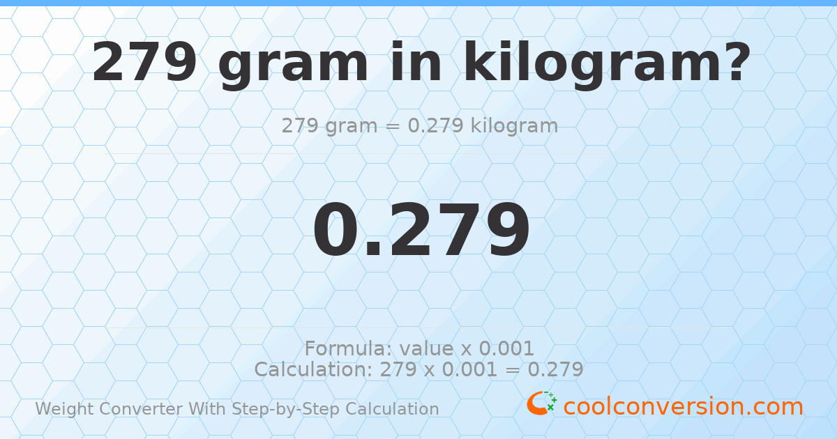 279 grams = 0.279 kilograms