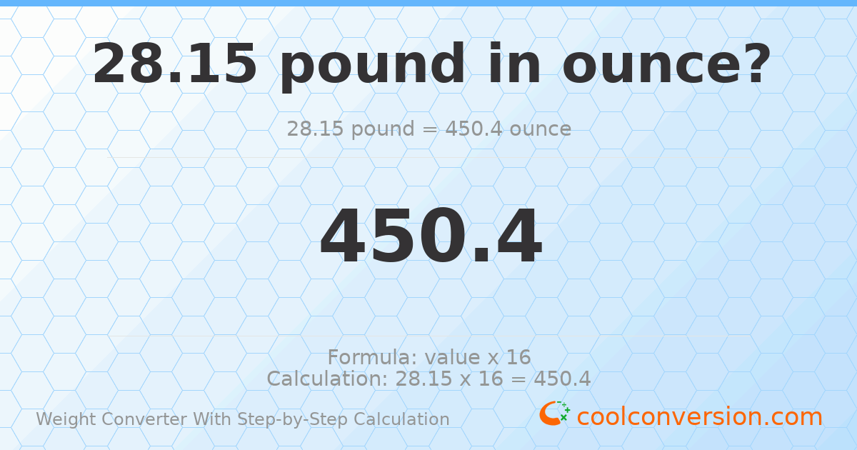 28.15 pounds = 450.4 ounces
