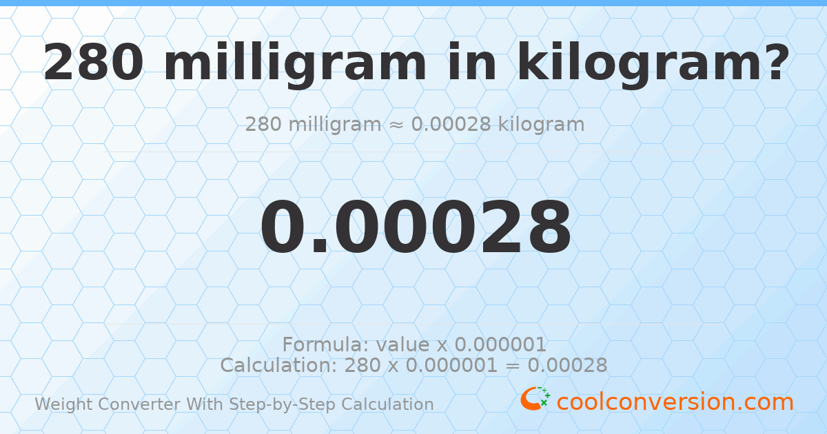 280 milligrams = 0.00028 kilograms