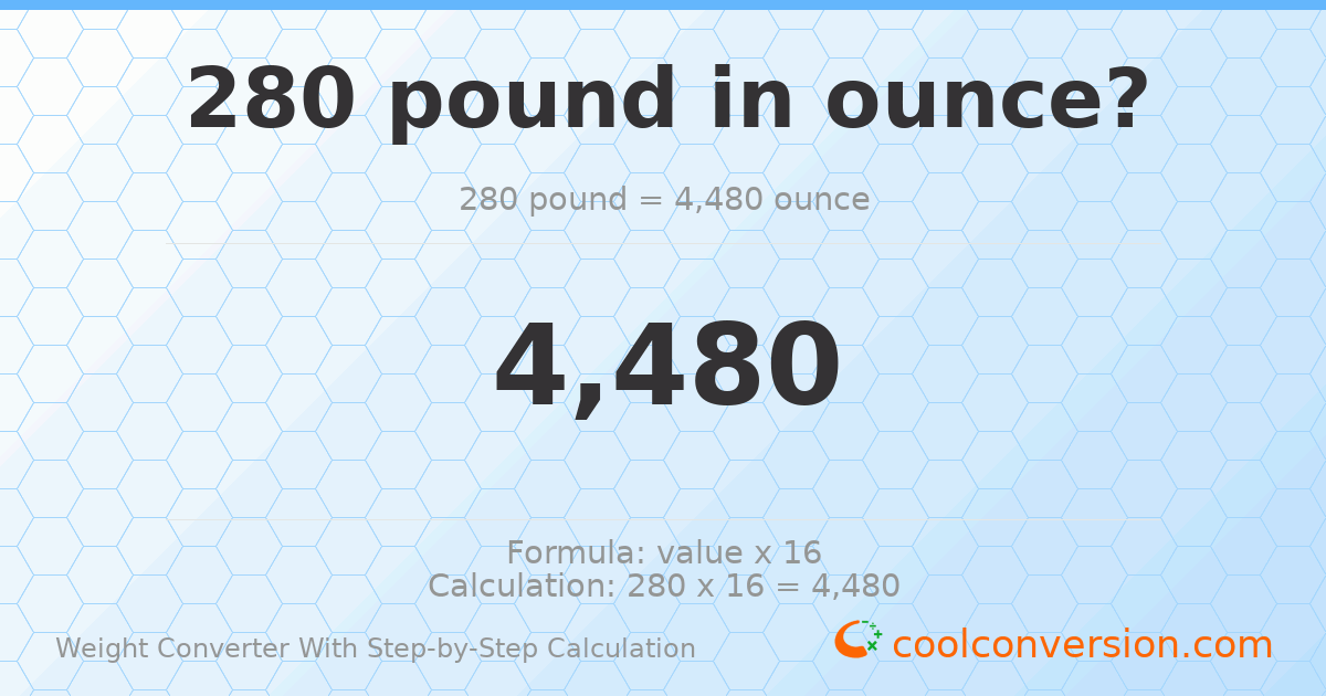 280 pounds = 4480 ounces