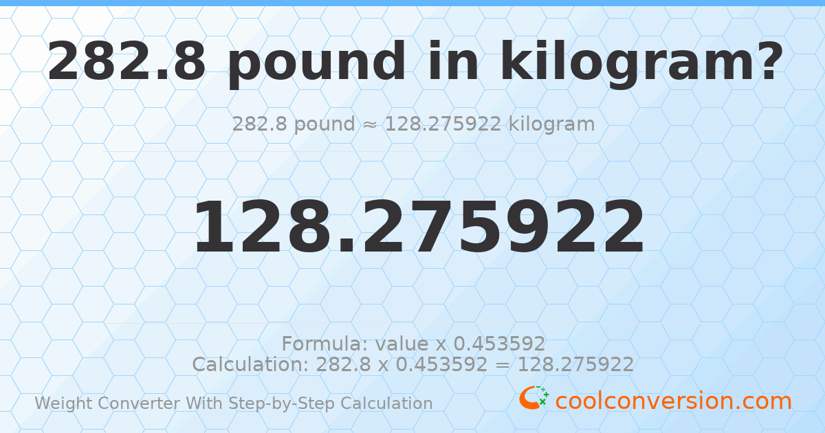 282.8 pounds = 128.276 kilograms
