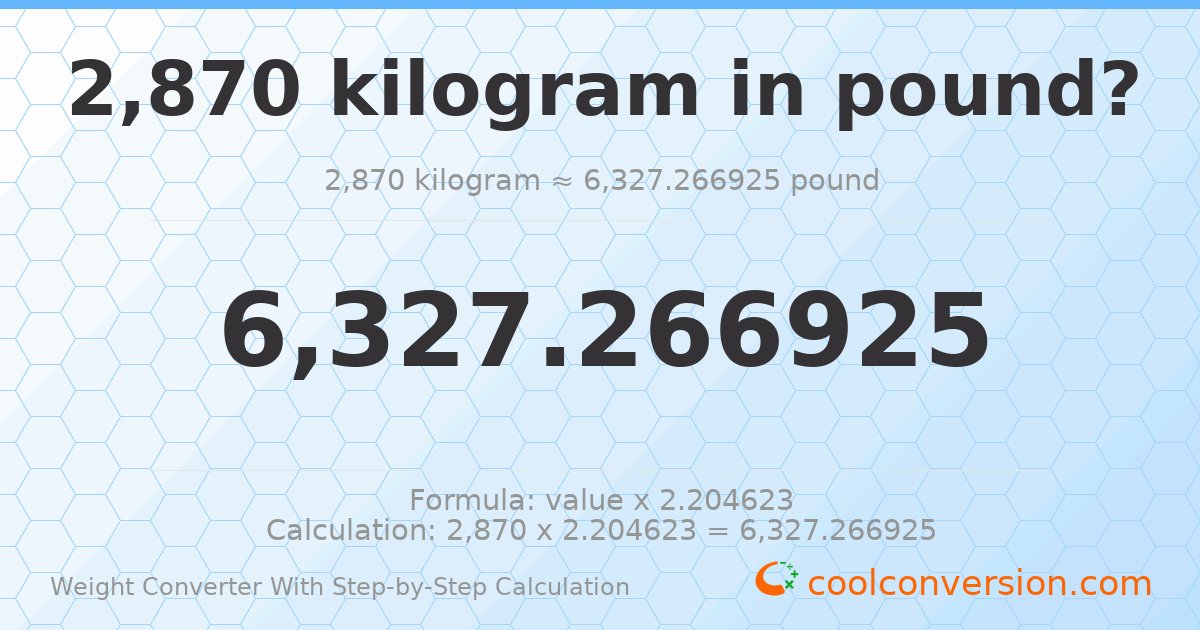 2870 kilograms = 6327.27 pounds