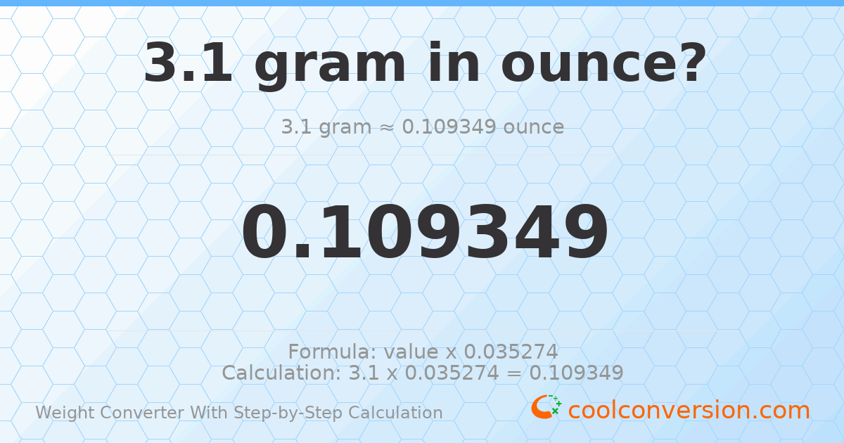 3.1 grams = 0.109349 ounces