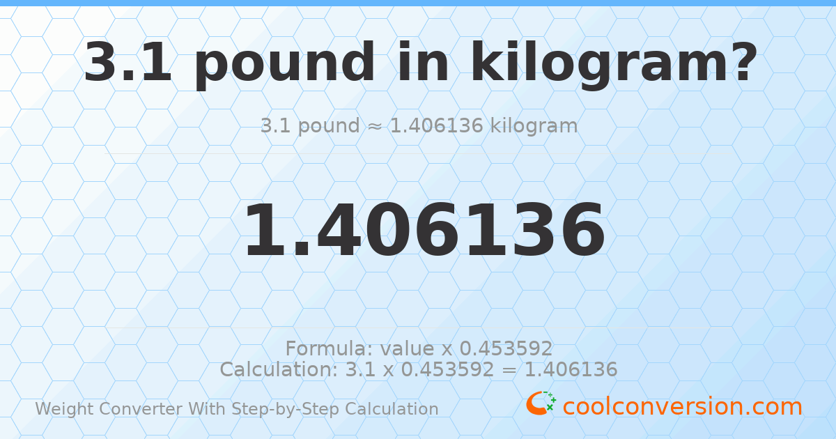 3.1 pounds = 1.40614 kilograms