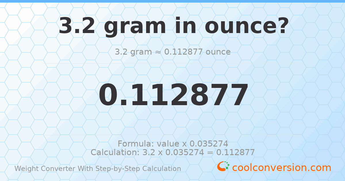 3.2 grams = 0.112877 ounces
