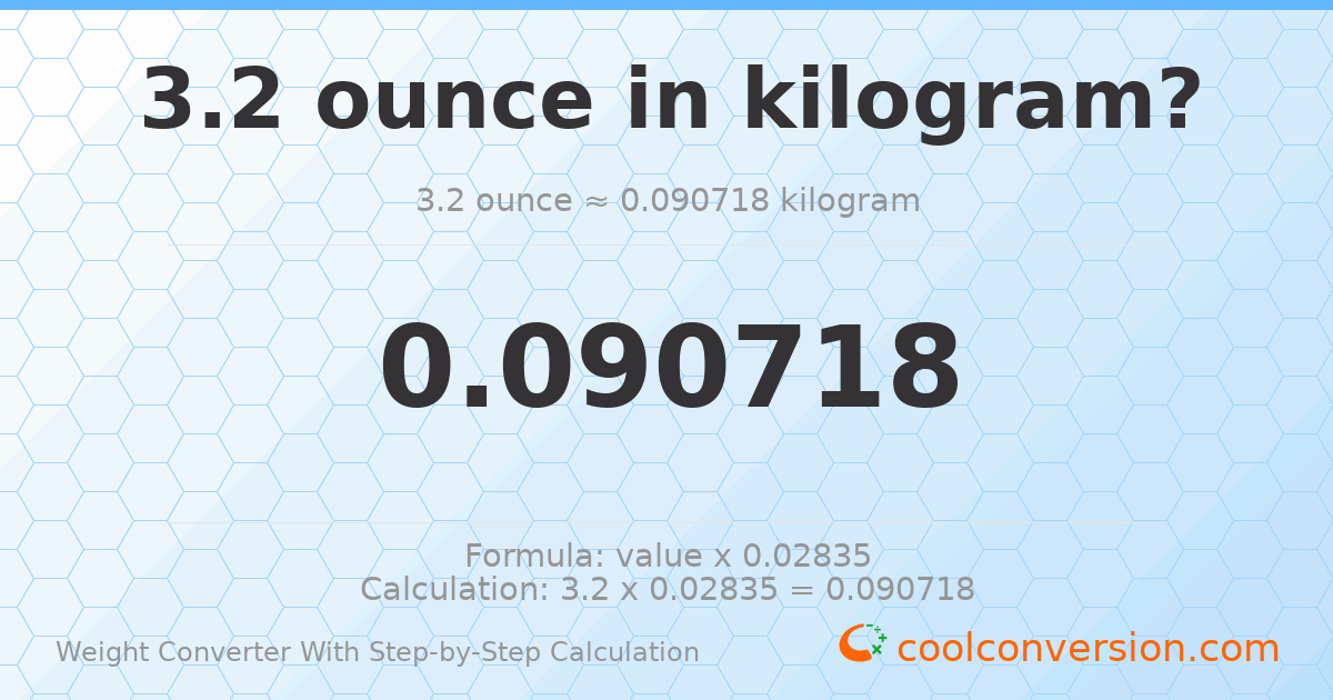 3.2 ounces = 0.0907185 kilograms