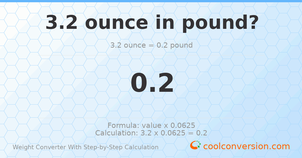 3.2 ounces = 0.2 pounds