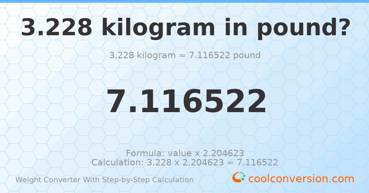 3.228 kilograms = 7.11652 pounds