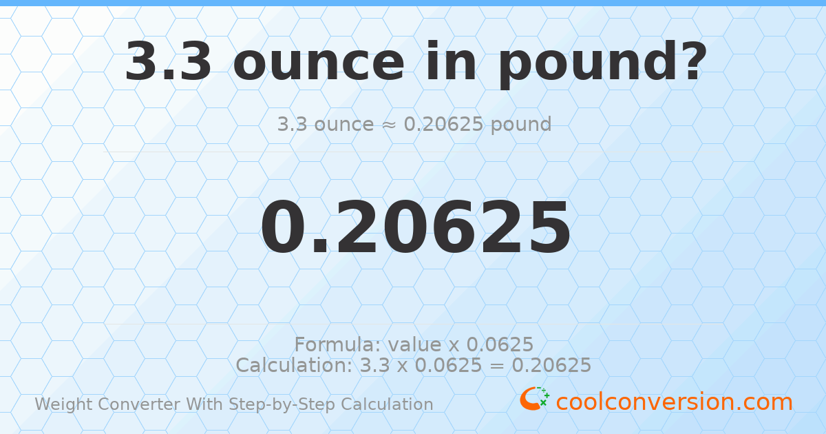 3.3 ounces = 0.20625 pounds