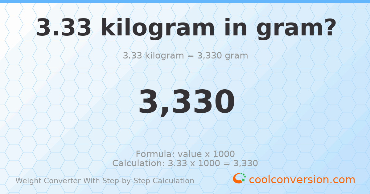 3.33 kilograms = 3330 grams