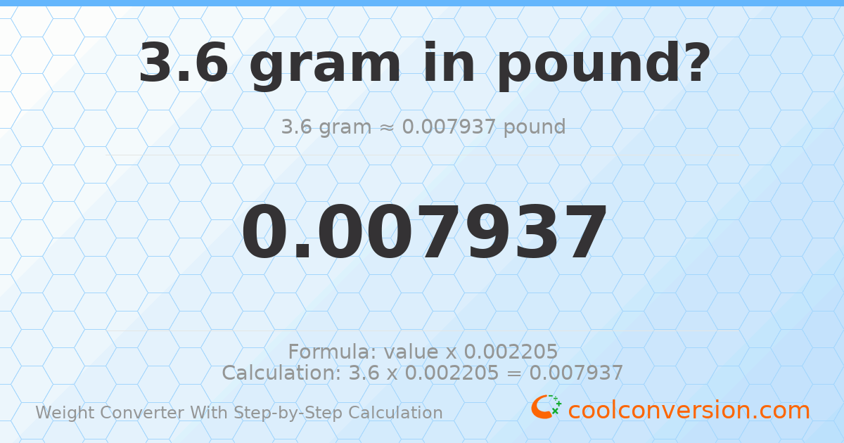 3.6 grams = 0.00793664 pounds
