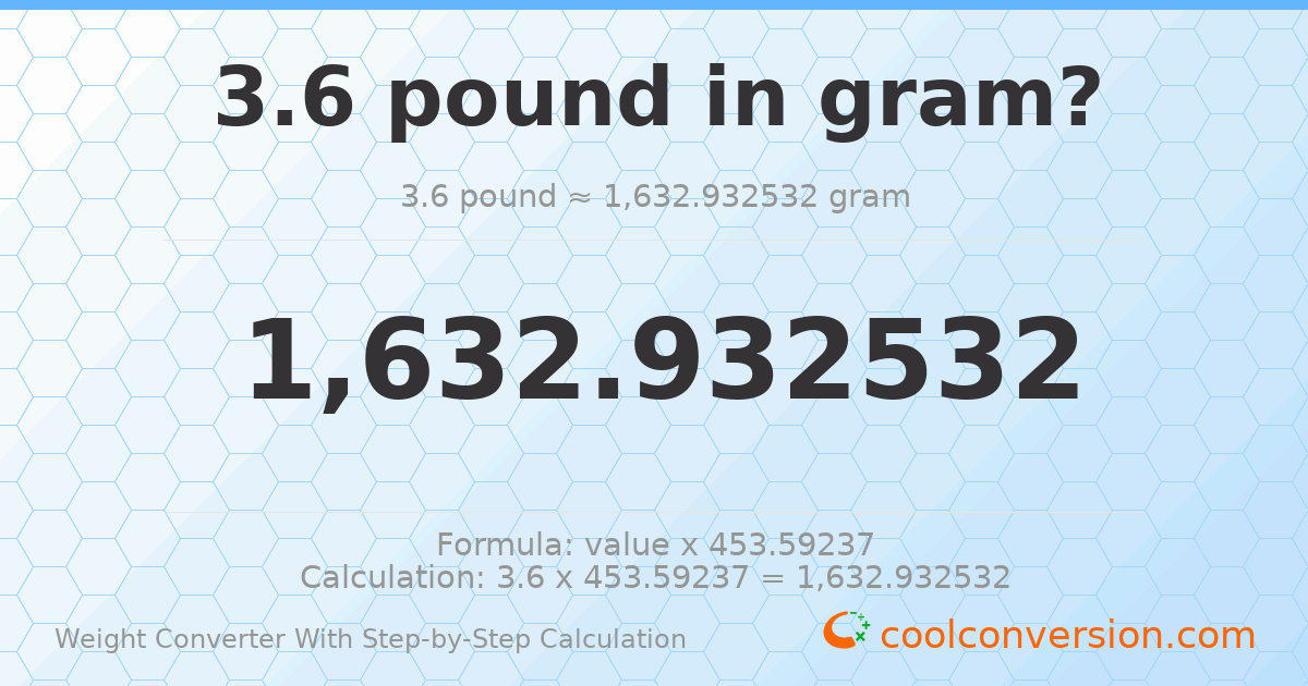 3.6 pounds = 1632.93 grams