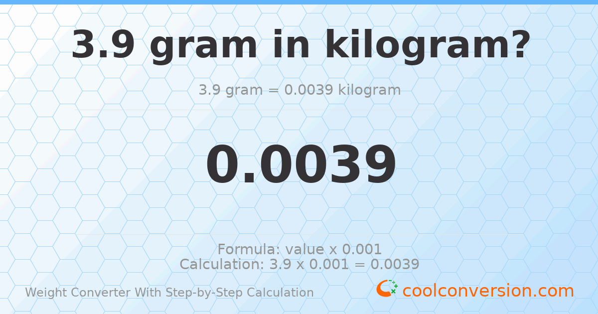 3.9 grams = 0.0039 kilograms