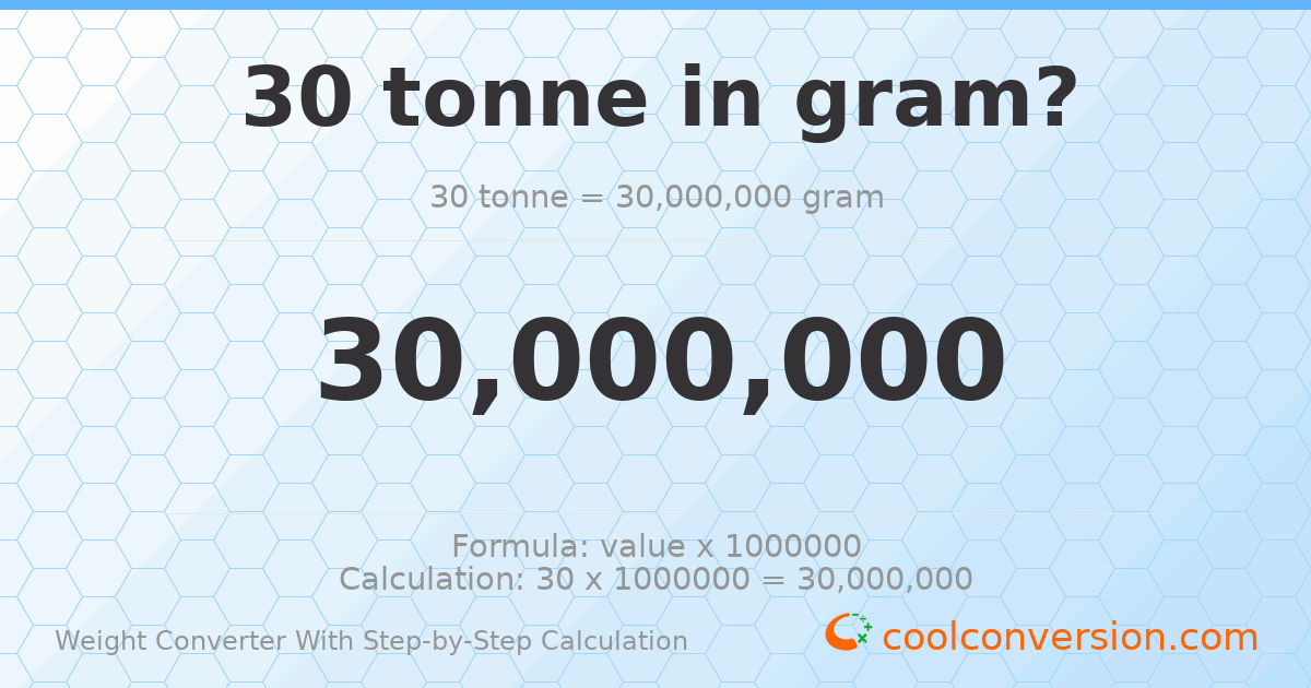 30 tonnes = 3 × 10⁷ grams
