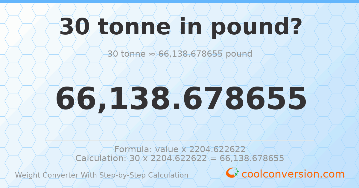 30 tonnes = 66138.7 pounds