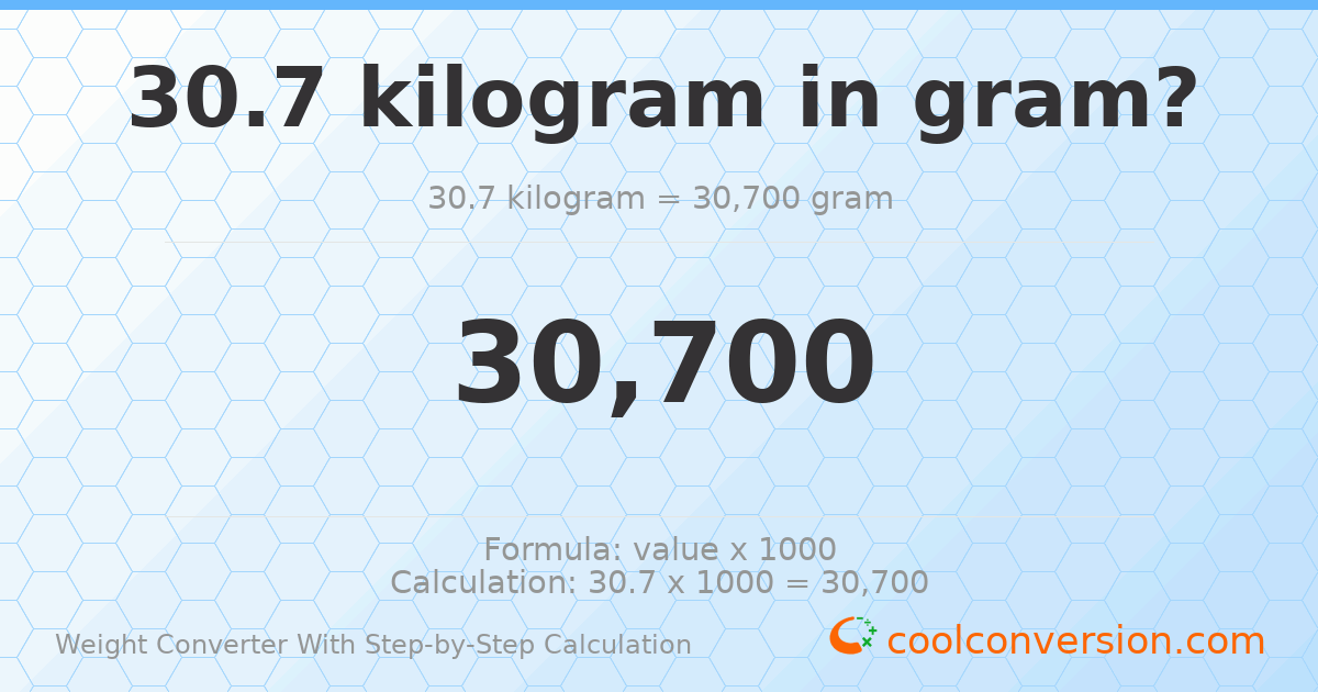 30.7 kilograms = 30700 grams