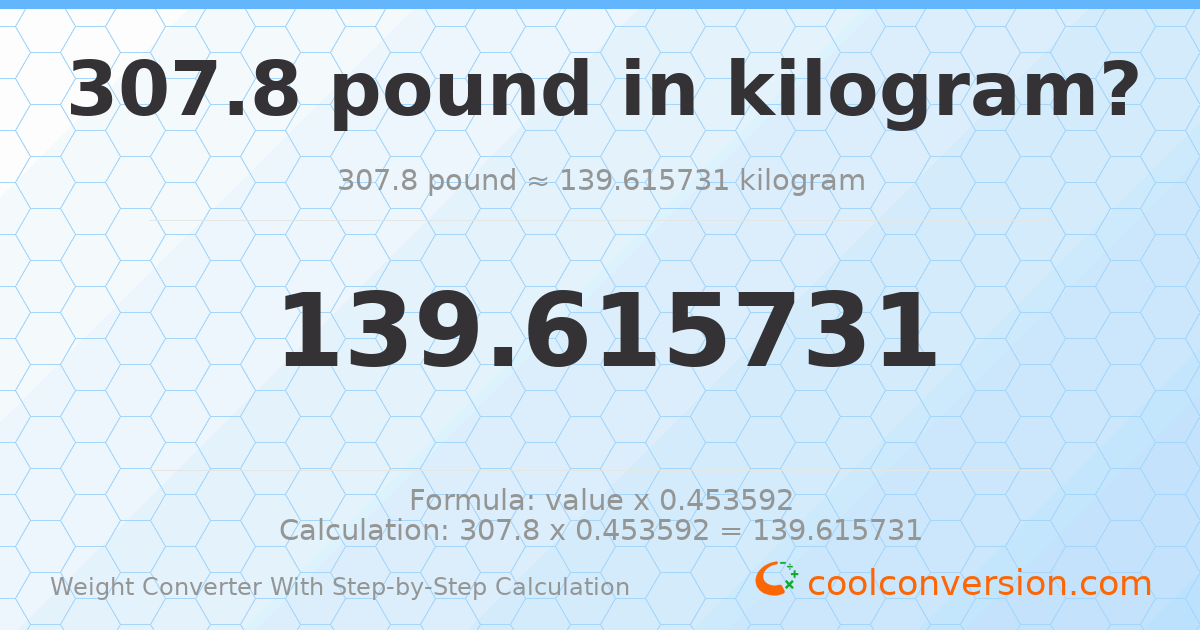 307.8 pounds = 139.616 kilograms
