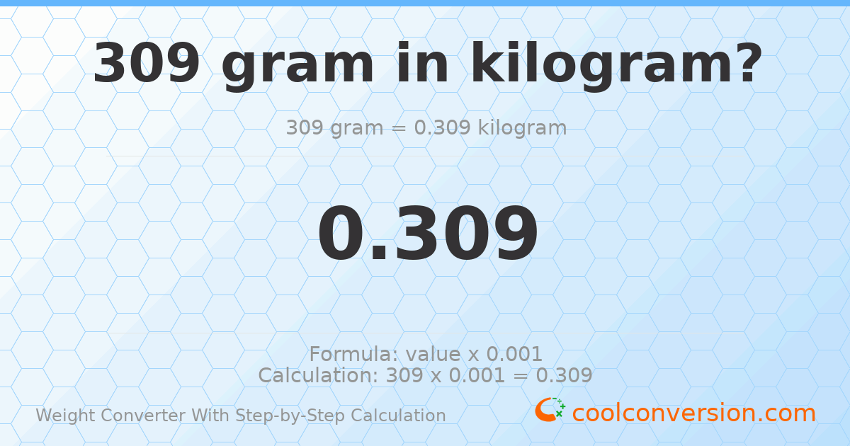 309 grams = 0.309 kilograms
