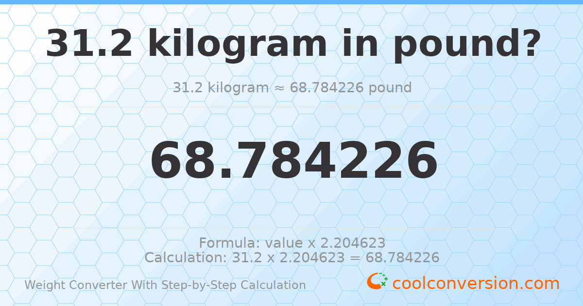 31.2 kilograms = 68.7842 pounds
