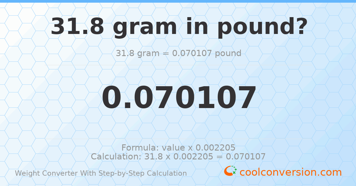 31.8 grams = 0.070107 pounds