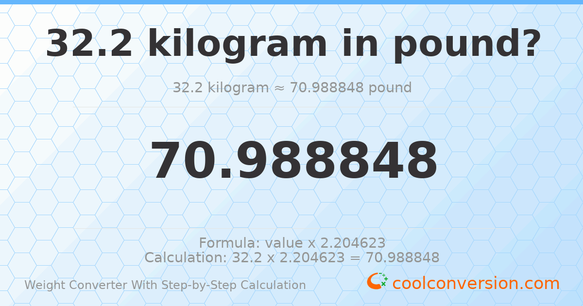 32.2 kilograms = 70.9888 pounds