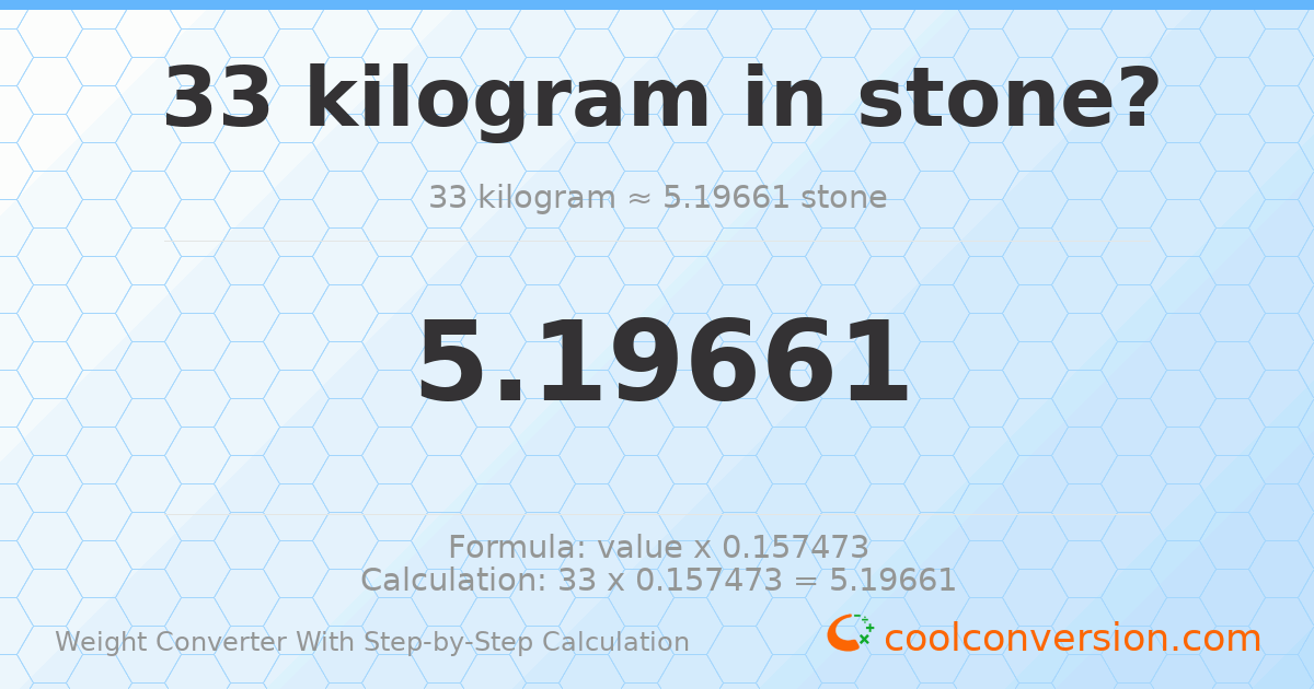 33 kilograms = 5.19661 stones