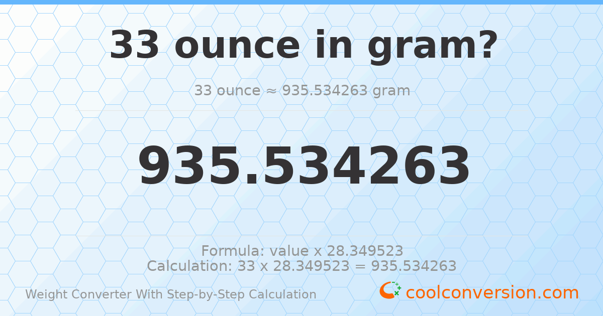33 ounces = 935.534 grams