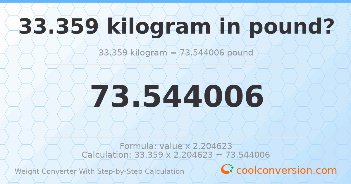 33.359 kilograms = 73.544 pounds